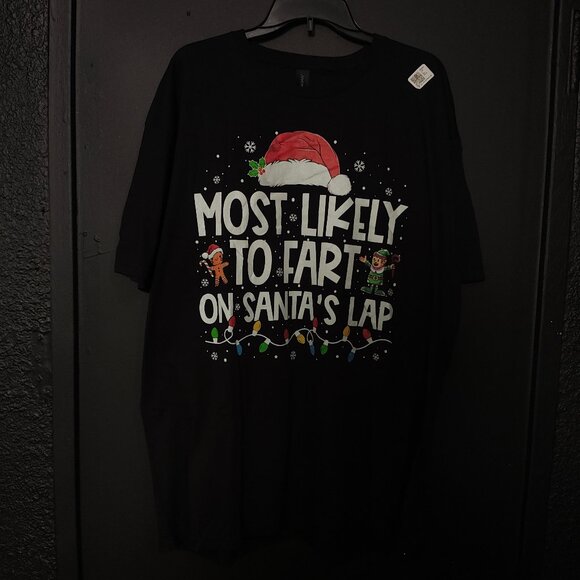 NWT Gildan Funny Christmas T-Shirt "Most Likely to Fart on Santa's Lap" Size 2XL - Picture 1 of 3